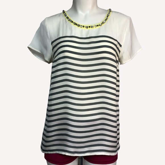 Anthropologie Maeve Striped Jeweled Neckline Blouse Top Size X-Small - Picture 1 of 10